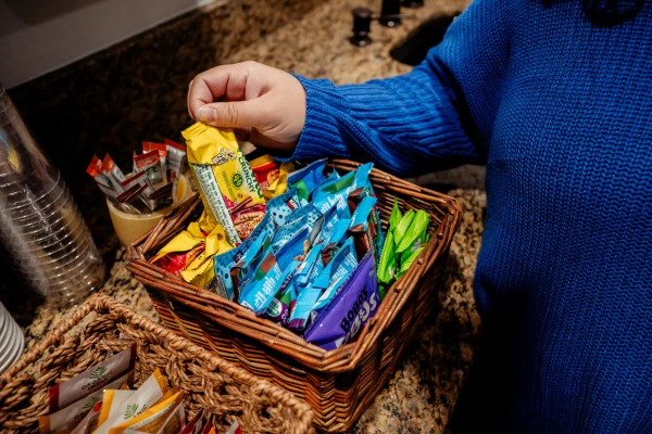 A basket full of healthy snacks at the Wildflower Midwifery and Fertility office
